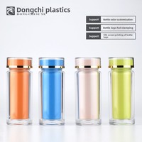 Bouteille en plastique cylindrique de 90 ml en acrylique de qualité alimentaire avec bouchon à vis double couche pour emballage de compléments alimentaires haut de gamme (60 capsules)