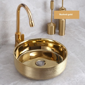 Lusso moderno oro rotondo <span class=keywords><strong>lavabo</strong></span> <span class=keywords><strong>lavabo</strong></span> in ceramica Hotel appartamento doccia per la vendita - Product Image 6