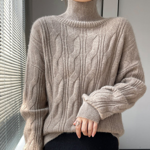 Automne hiver Vintage col haut <span class=keywords><strong>pull</strong></span> <span class=keywords><strong>pull</strong></span> pour femmes personnalisé rose tricoté cou usine directe - Product Image 6