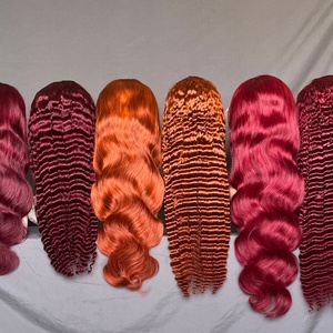 Oferta al por mayor de pelucas de cabello humano con encaje frontal transparente 13*4, en colores Borgoña, Jengibre, Rojo Cereza, con ondas corporales y ondas profundas, para mujeres negras. - Product Image 2