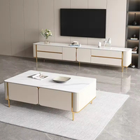 Ensemble de table basse et de meuble TV en ardoise laquée, style moderne minimaliste et luxe léger, cadre en métal durable, différentes tailles, meubles de maison