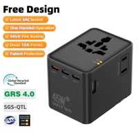 Adaptateur de voyage Worldplug 3AC GaN 45W, multi-prises, chargeur international universel, adaptateur de prise de voyage universel personnalisé
