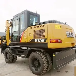 Kullanılan Sany SY155W hidrolik tekerlekli ekskavatör satılık 15 Ton SY155w SY155W-9 ekskavatör çin stokta