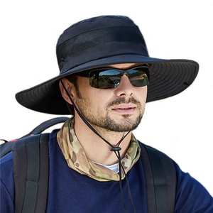 NUEVO Verano Venta al por mayor <span class=keywords><strong>Big</strong></span> Brim Cooling <span class=keywords><strong>Men</strong></span> Fisherman Plain Outdoor Hat Sombreros de cubo de secado rápido con cuerda - Product Image 1