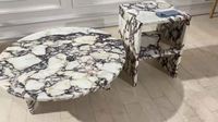 Table basse moderne en marbre Calacatta Violet italien pour salon, table ronde en marbre à socle bas