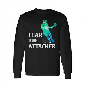 T-shirt à manches longues pour hommes et garçons Fear the Attacker Lacrosse Goalie Stick & Helmet - Product Image 2