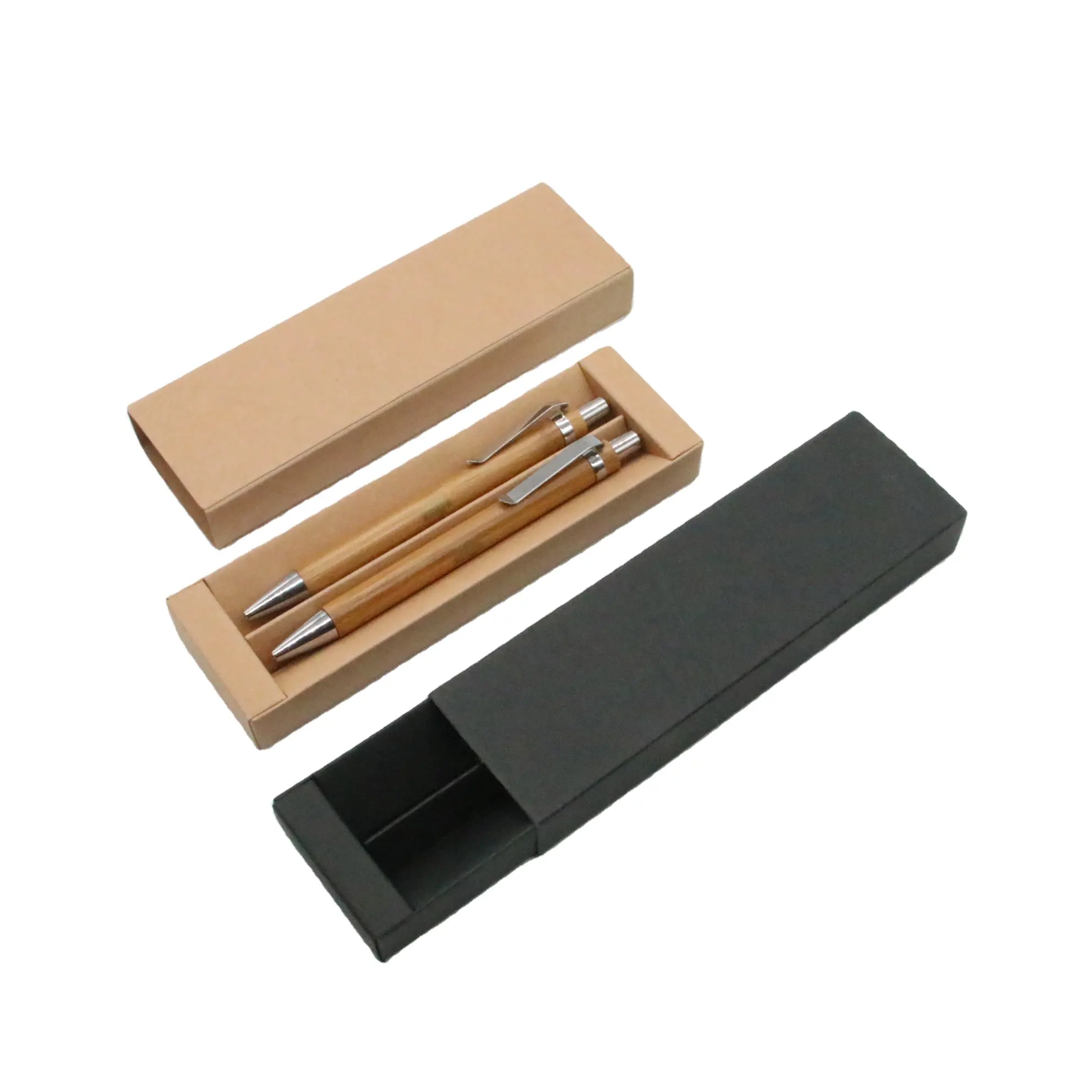 Promozionale 2 pezzo di bambù penna con la scatola di carta eco penna set