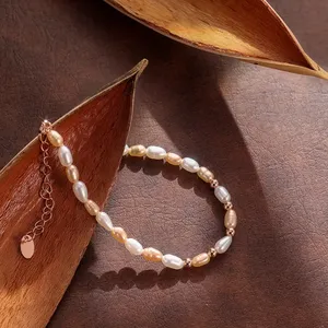 Joyería Fina, Pulsera de Plata de Ley 925 <span class=keywords><strong>con</strong></span> Perlas Barrocas Mixtas Blancas y Rosas, Joyería Elegante para Mujer, Regalos - Product Image 1
