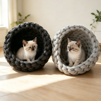 Vente en gros d'usine, produit pour animaux de compagnie, lit rond tissé à la main, doux et confortable, avec logo personnalisé, pour chats et petits chiens