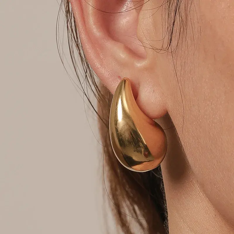 Jingeer Fashion Jewelry Stud Earrings 18K Gold Plated Non Tarnish Stainless Steel Water Drop Shaped Earrings for Women