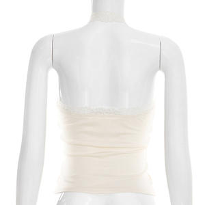 Viviblook J26TP037, nueva camiseta sin mangas de verano para mujer, chaleco sin mangas de encaje sexy, Top corto ajustado con cuello Halter para mujer - Product Image 4