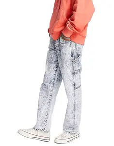 Оптовая продажа, высококачественные мужские забавные джинсы в стиле ретро с прямыми штанинами и отбеливателем, джинсы для мальчиков