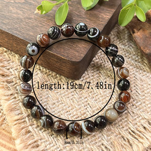 ट्रेंडी पुरुषों की ब्राउन स्ट्रिप बीड ब्रेसलेट बेड भाग्यशाली प्राकृतिक पत्थर के गहने बौद्ध अवधारणा उपहार विचार - Product Image 2