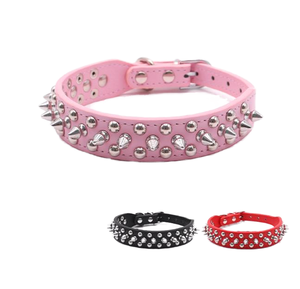 Verstellbares, umweltfreundliches Hundehalsband für alle Jahreszeiten, modisches, einfarbiges Design mit Nieten, wasserdichtes PU, schlichter Stil für Haustiere - Product Image 3