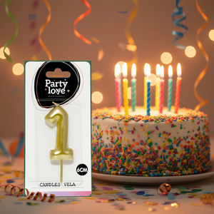Bougie d'anniversaire dorée numéro 1 Party Love 6 cm Vela - Product Image 3