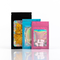 Sac de bonbons holographique laser laminé OPP Mylar plat un côté clair 3 côté joint plat pochette avec fermeture éclair sac en plastique