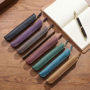 Vintage Simple Leather Stylus <b>Pen</b> Case Storage Bag Portable Genuine Leather Mini <b>Tablet</b> <b>Pen</b> Pouch with Zipper - Product Image 1