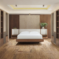 Lit plateforme moderne de luxe en bouclette, tapissé et sculpté à la main, avec tiroirs de chevet intégrés, en bois massif, mobilier de chambre d'hôtel