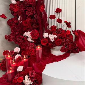 Moderno sfondo rotondo in PVC matrimonio sfondo arco ondulato colore bianco e colore <span class=keywords><strong>rosso</strong></span> sfondo fiore - Product Image 6