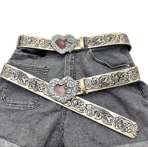 Punk Style Personality Custom Heart Flower Plate Alloy Buckle Men Women Vintage Embossed Leather Y2K Pu <strong>Belts</strong> - Product Image 3