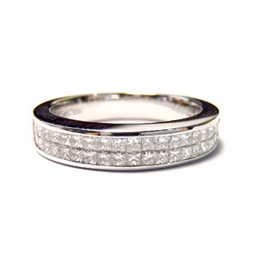 Usine de bijouterie Deux Rangées Design Simple Sertissage Invisible Or Blanc 14k Diamant Véritable Bague de Mariage Coupe Princesse pour Femmes - Product Image 1