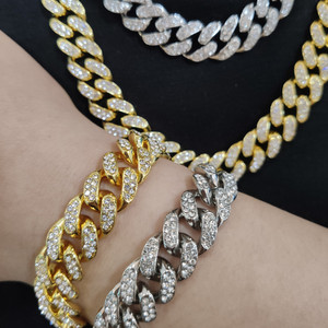 Kubanische Kette New Style Cuban Chain Man Halskette 18 Karat vergoldet Voll Strass Legierung Hip Hop Halskette Eis aus Miami Halskette - Product Image 3