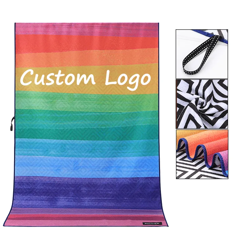 Design Extra Large Private Label Logo Double Side Sand Free Quick Dry Custom Waffle Printing Microfiber Beach Towel