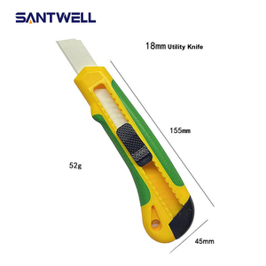 Yellow Plastic Handle Utility <b>Knife</b> 9mm Snap-off Blade, Slide Open Design Box Cutter with 1 High Carbon Steel Blades Included - Product Image 3