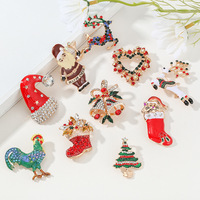 Nouvelle broche de Noël en alliage pour enfants, style vintage haut de gamme, motif couronne de peinture à l'huile, épingle de revers, cadeau de Noël en gros, en stock