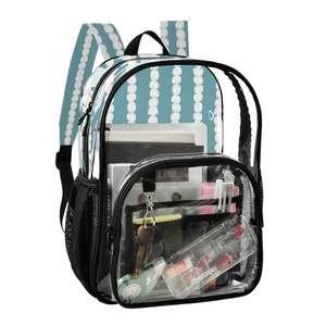 Hawaii Blue Crown Print Custom Design Teen Girls See Through Bookbag Transparent PVC Bag Casual Clear <b>Backpack</b> with Black Trim - Product Image 2