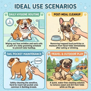 Toallitas Húmedas de Alta Calidad para Mascotas, para Arrugas en la Cara y el Cuello, con Manteca de Karité y Caléndula, Calman el Enrojecimiento y Eliminan el Olor - Product Image 2