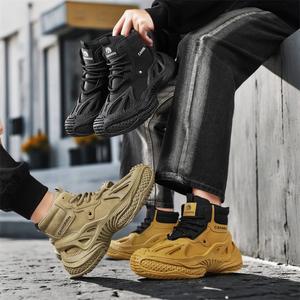 รองเท้าผู้ชายทรงสูงสไตล์เมชาพื้นหนารองเท้าลำลองแบบสวมอินเทรนด์สำหรับผู้ชาย - Product Image 5