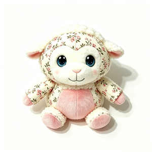 Cordero de peluche personalizado, regordete y redondeado, apto para niños, suave y romántico, con diseño de flor de primavera. - Product Image 1