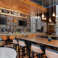Ensemble de tabourets de bar et table en rotin et bois modernes pour hôtel, restaurant, mini-bar, cuisine, mobilier commercial