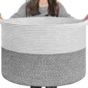 Custom <b>Large</b> Blanket <b>Basket</b> Living Room 22" X 22" X 14" Cotton Rope <b>Baskets</b> for Toys Towels Pillows Clothes - Product Image 1