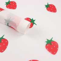 Papier d'emballage floral personnalisé imperméable à l'eau avec motif de fraises sucrées pour bouquet de fleurs, emballage cadeau