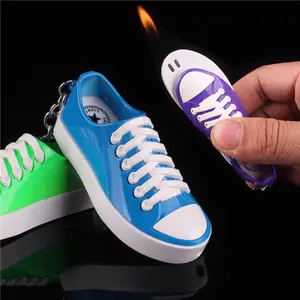 New arrival Creative design canvas shoe shape gas lighter with key chain Flat shoes inflatable lighter