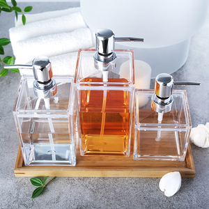 Ensemble <span class=keywords><strong>de</strong></span> distributeurs <span class=keywords><strong>de</strong></span> savon carrés transparents en acrylique grande capacité, flacons <span class=keywords><strong>de</strong></span> lotion incassables en PMMA 3 tailles avec pompe, éclat cristallin pour un <span class=keywords><strong>bain</strong></span> facile - Product Image 1