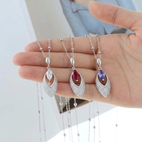 Collier pendentif QX en argent sterling S925 avec moissanite marquise, serti pavé feuille, bijoux fins de mariée pour les acheteurs en gros