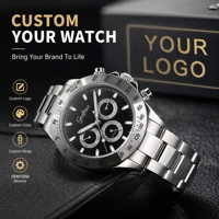 Montre pour homme en acier inoxydable avec logo personnalisable, verre saphir transparent, protection solide, indicateur 24 heures, mouvement mécanique