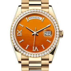 China 3A RL 36mm 41mm Tages uhr 2813 Woche Display Uhren 904L Gold Diamonds Ice Out Automatische Armbanduhren