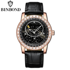 Montre à quartz pour homme Binbond 8899, bracelet en cuir, phase lunaire, design de luxe, cadran étoilé, montre-bracelet décontractée pour affaires - Product Image 4