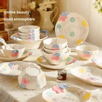 Ensemble de vaisselle en céramique peinte à la main avec motif de raisins - Bols et assiettes pastel pour la cuisine et la salle à manger