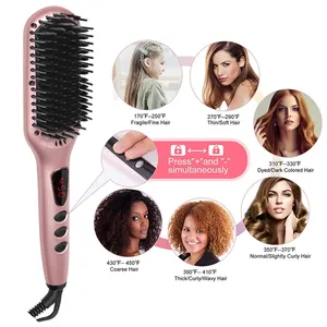 Hot Comb Electric Flat Iron Curlers Pressing Comb Straighteneing Brush for Natural Anti-Scald Wig Beard Straightener