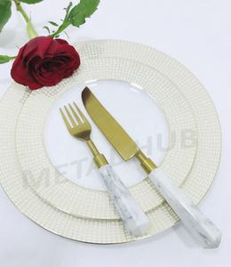 ชุดเครื่องใช้บนโต๊ะอาหารสแตนเลสสีทองมีด้ามจับหินอ่อน5 & 7ชิ้นชุดเครื่องใช้บนโต๊ะอาหารสีทองแปรงแบบยั่งยืน - Product Image 4