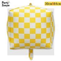 Décoration de fête d'anniversaire en forme de ballon de course à six faces 4D, en carton rigide mat de 22 pouces, style damier