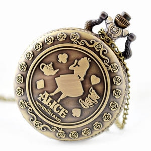Vintage cep saati Reloj De Bolsillo bronz Alice harikalar cep saati sevimli tavşan kolye kolye ile - Product Image 4