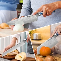 Damascus Nakiri-mes met visgraatpatroon lemmet & handvat van blauw hars met sterrenpatroon, scherp koksmes voor de keuken