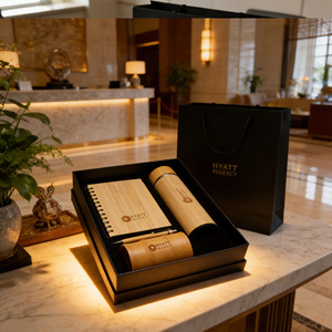Hyatt Regency Bamboo Notebook Gift Set With Insulated Cup And Pen Personalized For Business Gifts - Product Image 2