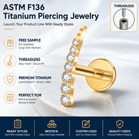 JiaXin ASTM F136 G23 Titanio Push Pin Sin Rosca para Labret, Labio, Hélix, Concha, Cartílago, con Incrustación de Corazón de Circonita Cúbica, Joyería para Piercing 16G